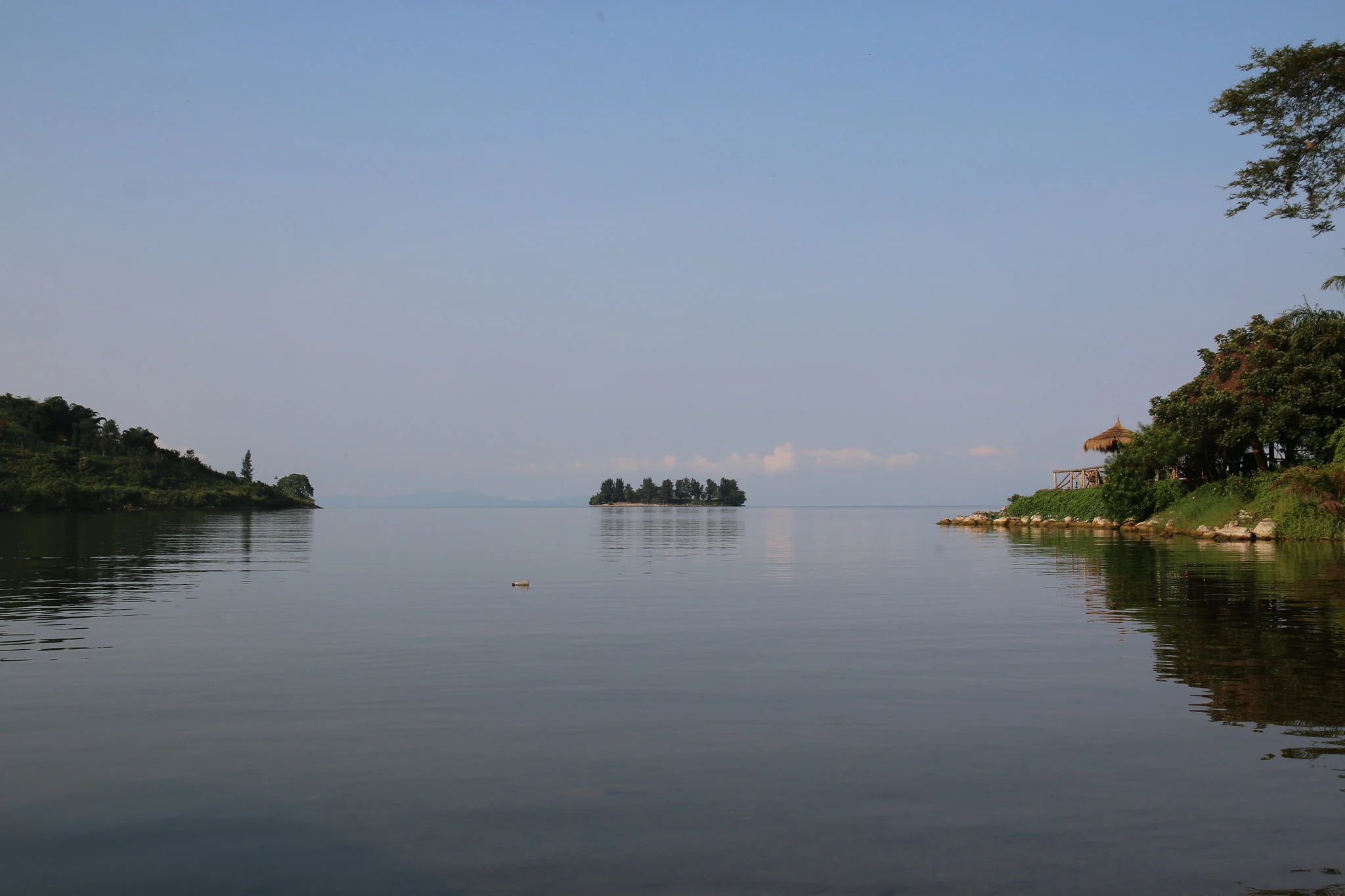 Panoramic shoreline view of Lake Kivu