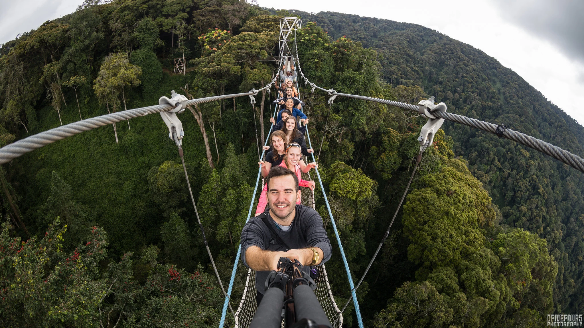 Visitors on the suspended canopy walkway above Nyungwe Forest
