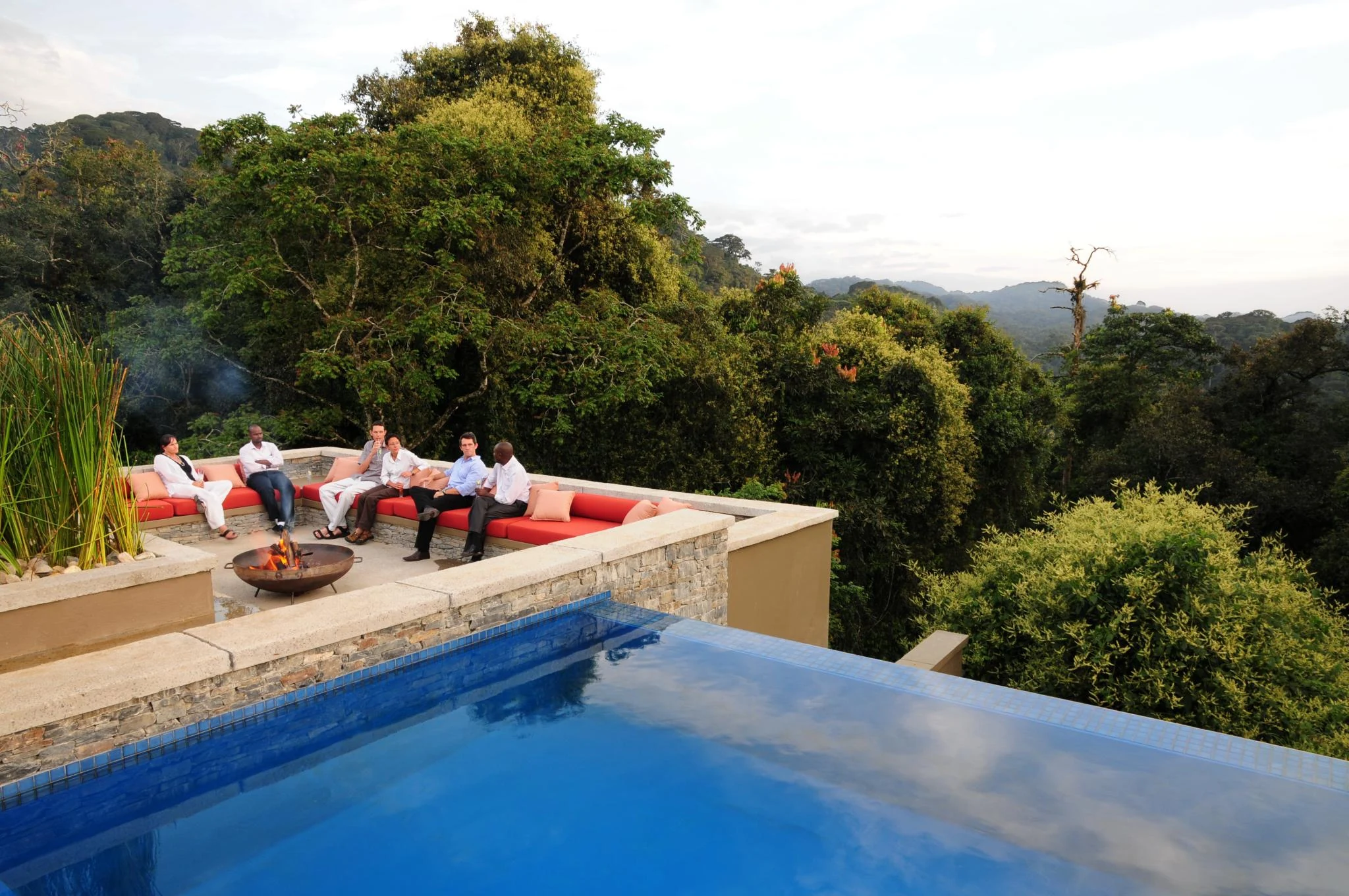 Luxury lodge infinity pool overlooking the Nyungwe rainforest